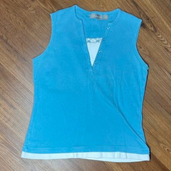 Croft & Barrow Blue Tank Top Lace Detail Women’s Small - Picture 2 of 6